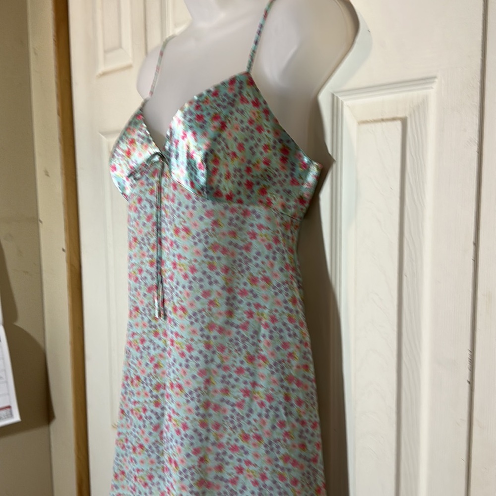 Victoria's Secret Vintage 1990s Y2K Blue Floral Open Front Satin Cami Top Medium - Picture 4 of 16